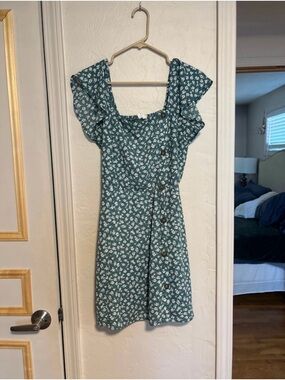 Sienna Sky Teal Floral Ruffle Sleeve Mini Dress
